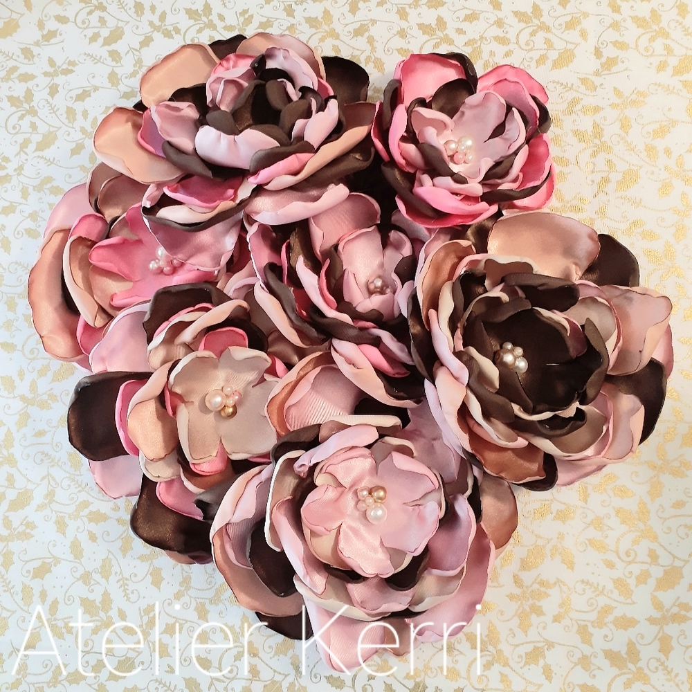 7pc Chocolate Autumn Blush Satin Flower Set - Picture 6 of 10